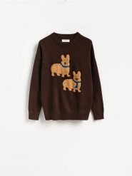 Sweter z wyszywanym wzorem - brązowy. Brązowe swetry męskie Reserved, l, bez wzorów, z dzianiny, bez kołnierzyka, bez ramiączek. Za 149.99 zł.