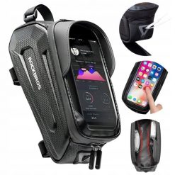 Torba rowerowa Rockbros na ramę z wodoodpornym pokrowcem na telefon 1,7l. Czarne torby na ramię męskie ROCKBROS, z materiału, na ramię, duże. Za 69.99 zł.