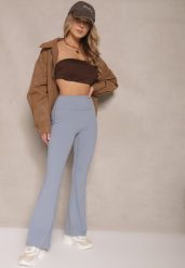 Jasnoniebieskie Legginsy Dzwony High Waist Korivienne. Niebieskie legginsy damskie Renee, bez wzorów, z jeansu. Za 44.99 zł.