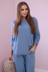 Komplet bawełniany bluza + spodnie jeansowy. Bluzy damskie KESI, l, bez wzorów, z bawełny, biznesowe, bez ramiączek, bez kaptura. Za 284.37 zł.
