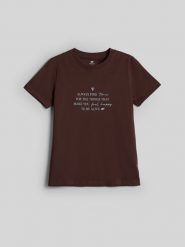 4F T-shirt regular z nadrukiem damski - brązowy XL. Brązowe t-shirty damskie 4F, m, bez wzorów, z bawełny, klasyczne, bez kołnierzyka, bez ramiączek. Za 69.99 zł.