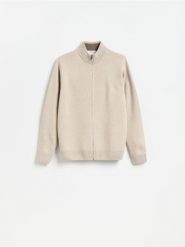 Rozpinany sweter z golfem - beżowy. Brązowe swetry męskie Reserved, l, bez wzorów, z dzianiny, bez kołnierzyka, bez ramiączek. Za 149.99 zł.
