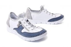 RIEKER SNEAKER 55064-80 white combination, pólbuty sportowe damskie. Białe półbuty damskie Rieker, bez wzorów, z gumy, sportowe, bez obcasa, bez zapięcia. Za 349.90 zł.