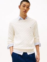 Tommy Hilfiger sweter Mężczyźni drobna dzianina biały, XL. Białe swetry męskie Tommy Hilfiger, m, bez wzorów, z bawełny, bez kołnierzyka, bez ramiączek. Za 569.95 zł.