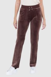 JUICY COUTURE Brązowe spodnie dresowe damskie z weluru, Rozmiar XS. Brązowe spodnie dresowe damskie Juicy Couture, bez wzorów, z dresówki. W wyprzedaży za 299.99 zł.