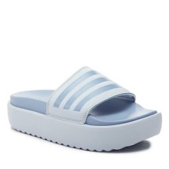 Klapki adidas. Niebieskie klapki damskie Adidas, bez wzorów, sportowe, bez obcasa, bez zapięcia. Za 169.99 zł.