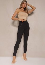 Czarne Dopasowane Spodnie High Waist ze Zdobieniem z Cyrkonii Pollena. Czarne spodnie materiałowe damskie Renee, z aplikacjami, z jeansu, eleganckie, z podwyższonym stanem. Za 34.99 zł.