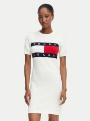 Tommy Jeans Sukienka codzienna Flag DW0DW22853 Biały Slim Fit. Białe sukienki damskie Tommy Jeans, na co dzień, s, bez wzorów, z bawełny, bez kołnierzyka, bez ramiączek, proste. Za 449.99 zł.