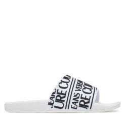 Klapki Versace Jeans Couture. Białe klapki męskie Versace Jeans Couture, bez wzorów, z jeansu, bez zapięcia. Za 189.99 zł.