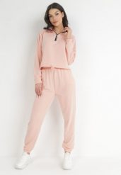 Różowy 2-częściowy Komplet Dresowy z Bluzą i Spodniami Eneon. Czerwone bluzy damskie Born2be, xl, bez wzorów, z dresówki, bez ramiączek, bez kaptura. Za 79.99 zł.