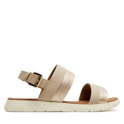 Sandały Geox. Brązowe sandały damskie Geox, bez wzorów, bez obcasa, na płaskiej podeszwie, bez zapięcia. Za 269.99 zł.