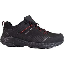 Buty trekkingowe męskie na grubej podeszwie DK czarno czerowne czarne. Czarne trekkingi męskie z materiału, bez zapięcia. Za 197.04 zł.