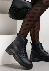 Granatowe Botki Baines. Niebieskie botki damskie Renee, bez wzorów, za kostkę, bez obcasa, na płaskiej podeszwie, bez zapięcia. Za 84.99 zł.