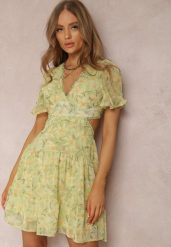 Zielona Sukienka Cythiala. Zielone sukienki damskie Renee, na imprezę, m, w ażurowe wzory, bez kołnierzyka, bez ramiączek, mini. Za 49.99 zł.
