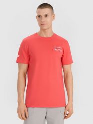 4F T-shirt regular z nadrukiem męski - różowy XL. Czerwone t-shirty męskie 4F, m, bez wzorów, z bawełny, bez kołnierzyka, bez ramiączek. W wyprzedaży za 39.99 zł.