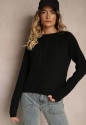 Czarny Krótki Sweter o Klasycznym Kroju Zinrethia. Czarne swetry nierozpinane damskie Renee, l, bez wzorów, z bawełny, casualowe, bez kołnierzyka, bez ramiączek. Za 59.99 zł.