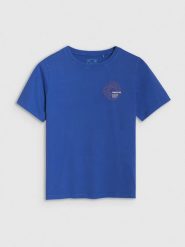 4F T-shirt regular z nadrukiem damski - niebieski S. Niebieskie t-shirty damskie 4F, s, bez wzorów, z bawełny, klasyczne, bez kołnierzyka, bez ramiączek. W wyprzedaży za 29.99 zł.