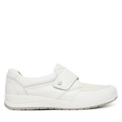 Półbuty Caprice. Białe półbuty damskie Caprice, bez wzorów, bez obcasa, na płaskiej podeszwie, bez zapięcia. Za 479.99 zł.