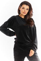 Czarna Welurowa Bluza z Logowaną Taśmą. Czarne bluzy damskie Awama, l, bez wzorów, z materiału, bez ramiączek, bez kaptura. Za 209.90 zł.