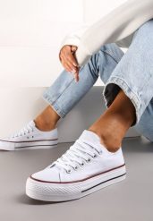 Białe Klasyczne Trampki Przed Kostkę Xarosa. Białe trampki i tenisówki damskie Renee, bez wzorów, z jeansu, przed kostkę, bez zapięcia. Za 44.99 zł.