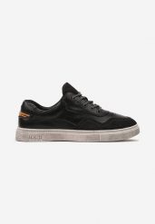 Czarne Buty Sportowe Tenisówki Przed Kostkę ze Skórzaną Wkładką Ptil. Czarne buty sportowe męskie Born2be, bez wzorów, sportowe, przed kostkę, bez zapięcia. Za 149.99 zł.