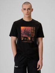 4F T-shirt relaxed z nadrukiem męski - czarny XL. Czarne t-shirty męskie 4F, m, bez wzorów, z bawełny, bez kołnierzyka, bez ramiączek. Za 79.99 zł.