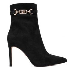 Botki Nine West. Czarne botki damskie Nine West, bez wzorów, bez obcasa, na szpilce, bez zapięcia. Za 299.99 zł.