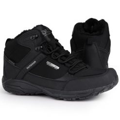Buty damskie zimowe wysokie ocieplane DK PRREDATOR. Czarne buty sportowe męskie DK, na zimę, bez wzorów, bez zapięcia. Za 199.00 zł.