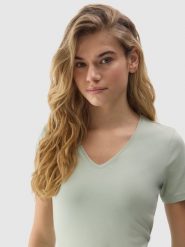 4F T-shirt gładki z bawełną organiczną damski - zielony XS. Zielone t-shirty damskie 4F, xs, bez wzorów, z bawełny, sportowe, bez kołnierzyka, bez ramiączek. W wyprzedaży za 29.99 zł.