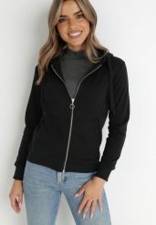Czarna Bluza z Kapturem Zapinana na Suwak Erekai. Czarne bluzy damskie Born2be, m, bez wzorów, z dzianiny, sportowe, bez ramiączek, z kapturem. Za 99.99 zł.