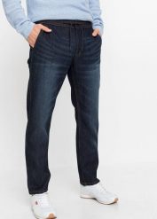 Lekkie jeansy ze stretchem z gumką w talii, regular fit straight. Niebieskie jeansy męskie bonprix, z denimu. Za 149.99 zł.
