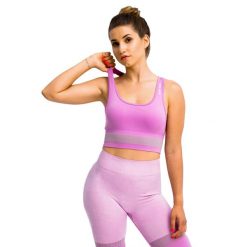 Biustonosz sportowy damski GymHero Stripes Bra. Fioletowe bielizna sportowa damska Gym Hero, m, bez wzorów, z elastanu. Za 104.44 zł.