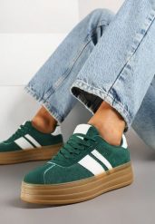 Zielone Sneakersy Kultowe Tenisówki z Ozdobnymi Paskami Vandell. Zielone trampki i tenisówki damskie Renee, bez wzorów, z jeansu, bez zapięcia. Za 79.99 zł.