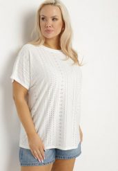 Biały Klasyczny T-shirt z Bawełną Nilavienna. Białe t-shirty damskie Born2be, uniwersalny, bez wzorów, z bawełny, klasyczne, bez kołnierzyka, bez ramiączek. Za 34.99 zł.
