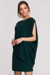 Elegancka sukienka mini z asymetryczną falbaną drapowana zielona. Zielone sukienki damskie Sukienki.shop, na imprezę, xl, bez wzorów, eleganckie, z asymetrycznym kołnierzem, bez ramiączek, mini, asymetryczne. Za 349.00 zł.