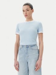 Guess T-Shirt V5GP08 KCRN2 Błękitny Regular Fit. Niebieskie t-shirty damskie Guess, m, z aplikacjami, bez kołnierzyka, bez ramiączek. Za 109.99 zł.