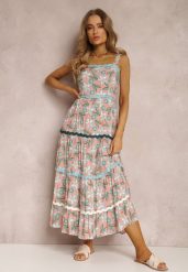 Różowa Sukienka Astena. Czerwone sukienki damskie Renee, na lato, l, w ażurowe wzory, z koronki, boho, bez kołnierzyka, bez ramiączek, midi. Za 84.99 zł.