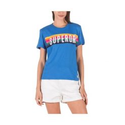 Koszulka turystyczna damska Superdry Rainbow Graphic Tee. Niebieskie koszulki sportowe damskie Superdry, s, bez wzorów, z bawełny, bez ramiączek. Za 81.00 zł.