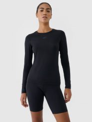 4F Longsleeve treningowy szybkoschnący damski - czarny XL. Czarne koszulki sportowe damskie 4F, xl, bez wzorów, z dzianiny, bez ramiączek, na fitness i siłownię. Za 99.99 zł.