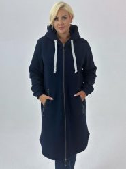 Ciepła dresowa płaszczo-bluza Daria w granatowym kolorze XXL OVERSIZE WIOSNA. Brązowe bluzy damskie Moda Size Plus Iwanek, na wiosnę, l, bez wzorów, z bawełny, bez ramiączek, bez kaptura. Za 359.90 zł.