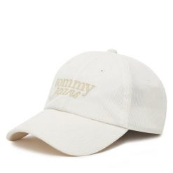 Czapka z daszkiem Tommy Jeans. Białe czapki damskie Tommy Jeans, bez wzorów, z jeansu. Za 104.99 zł.