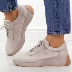 Szare głatkie skórzane półbuty damskie Sergio Leone sp013. Szare półbuty damskie Sergio Leone, na jesień, bez wzorów, z jeansu, casualowe, z okrągłym noskiem, bez obcasa, na płaskiej podeszwie, bez zapięcia. Za 209.00 zł.