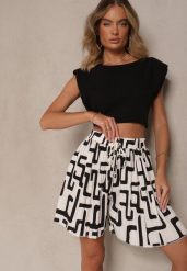 Czarno-Białe Szorty z Wiskozy High Waist Ozdobione Geometrycznym Wzorem Lirazea. Czarne szorty damskie Renee, bez wzorów, z wiskozy, z podwyższonym stanem. Za 39.99 zł.