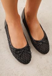 Czarne Siateczkowe Balerinki z Plecioną Cholewką z Kokardką Lilinrelle. Czarne balerinki damskie Born2be, bez wzorów, z jeansu, klasyczne, bez obcasa, bez zapięcia. Za 69.99 zł.