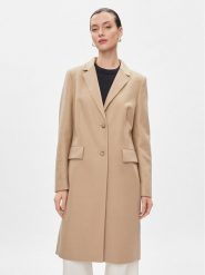 Tommy Hilfiger Płaszcz wełniany Classic WW0WW41662 Beżowy Regular Fit. Brązowe płaszcze damskie Tommy Hilfiger, bez wzorów, z wełny, bez kołnierzyka, bez kaptura. Za 1,699.00 zł.