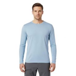 T-shirt męski z długim rękawem, 100% wełny merynosów - Finn 210. Niebieskie bluzy męskie FJORK MERINO, na zimę, m, bez wzorów, z wełny, klasyczne, bez ramiączek, bez kaptura. Za 519.00 zł.