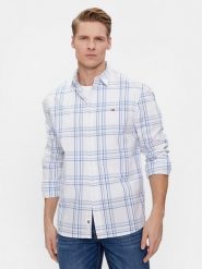 Tommy Jeans Koszula Poplin DM0DM18968 Biały Regular Fit. Białe koszule męskie Tommy Jeans, m, bez wzorów, z bawełny, bez kołnierzyka, bez ramiączek. Za 349.99 zł.