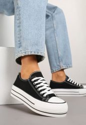 Czarne Klasyczne Trampki na Platformie Zolzeri. Czarne trampki i tenisówki damskie Renee, bez wzorów, z jeansu, bez zapięcia. Za 34.99 zł.