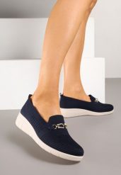 Granatowe Półbuty na Koturnie z Ozdobą i Cyrkoniami Neviae. Niebieskie półbuty damskie Born2be, z aplikacjami, eleganckie, bez obcasa, na koturnie, bez zapięcia. Za 59.99 zł.