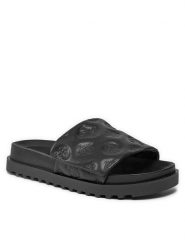 Guess Klapki Fabio FLJFAB FAL19 Czarny. Czarne klapki damskie Guess, z aplikacjami, ze skóry, bez obcasa, bez zapięcia. Za 269.99 zł.